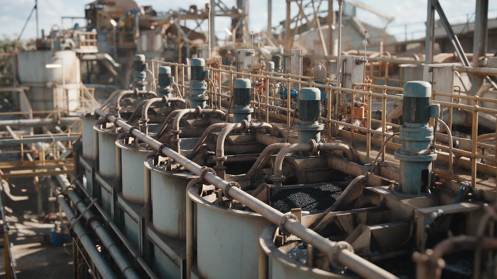 A cascade of carbon-in-leach tanks with interstage carbon screens